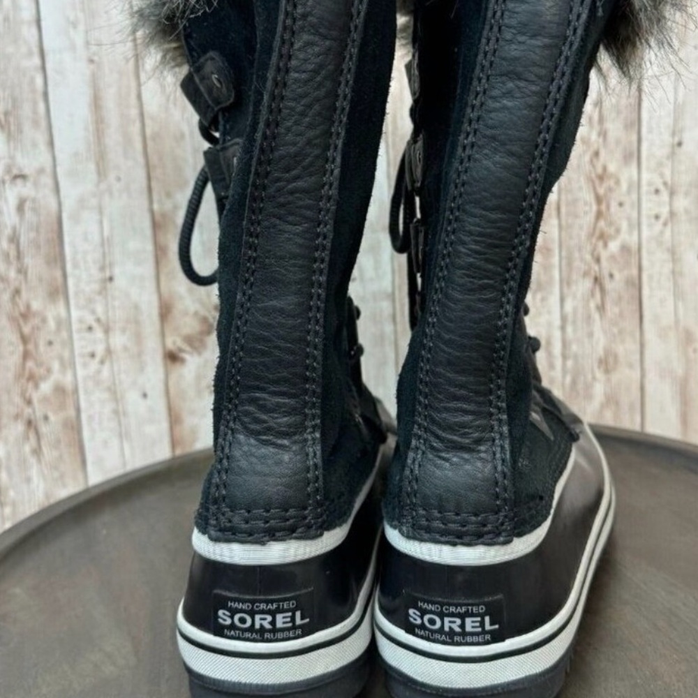 Sorel "Joan Of Arctic" Black/Cream Waterproof Snow Boots Faux Fur Like NEW, sz 6 - Picture 9 of 13